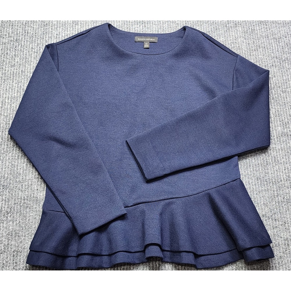 Banana Republic Navy Blue Peplum Hem Ponte Knit Top Long Sleeve XS